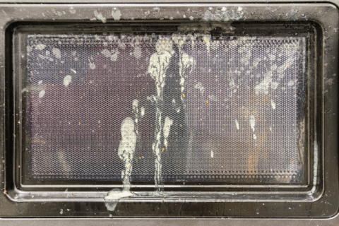 Greasy microwave door.