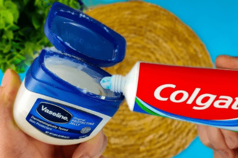 Mixing toothpaste and vaseline.